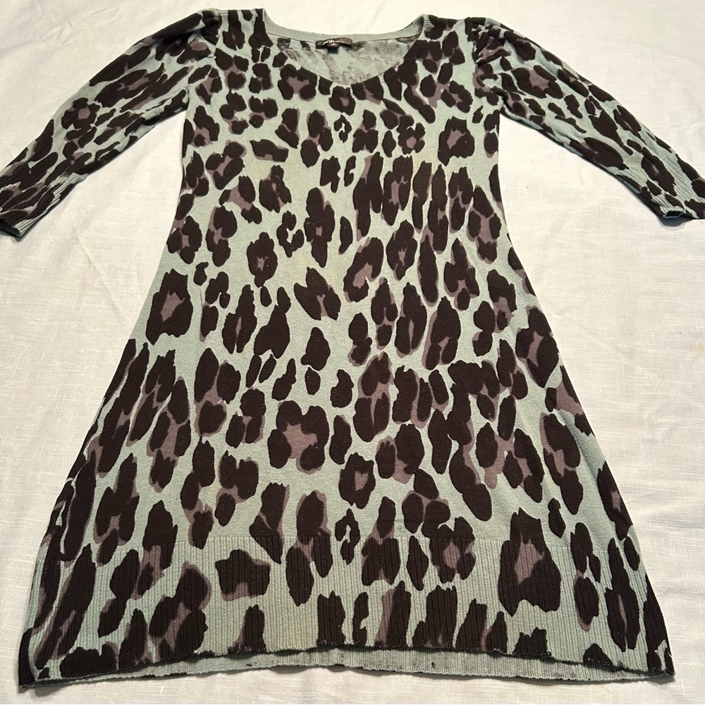 AGB Teal Leopard Print Sweater Dress - M